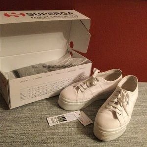 Superga white canvas platform tennis shoes